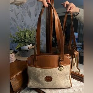 DOONEY & BOURKE Classic 1980s Vintage‎ All Weather Leather Purse Tan Off White